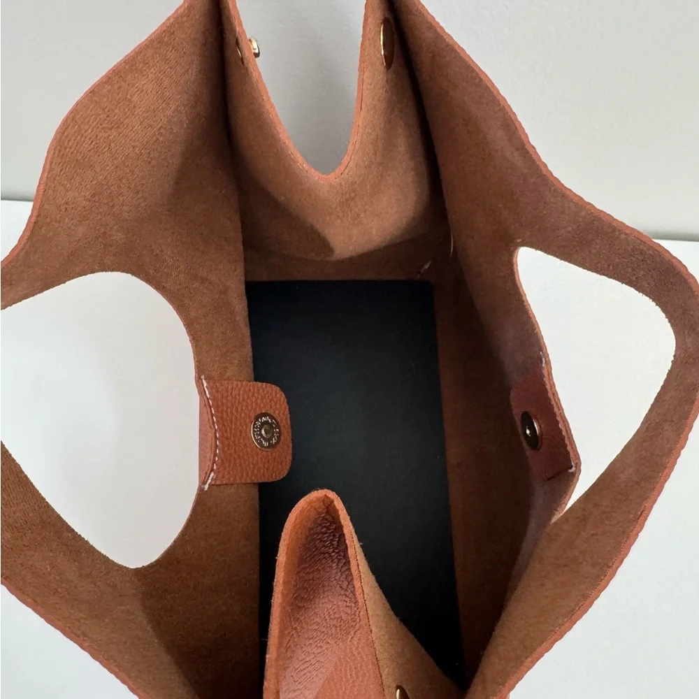 Saddle Brown Leather Tote Bag with Suede Interior